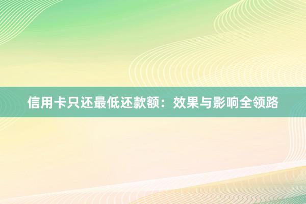 信用卡只还最低还款额：效果与影响全领路